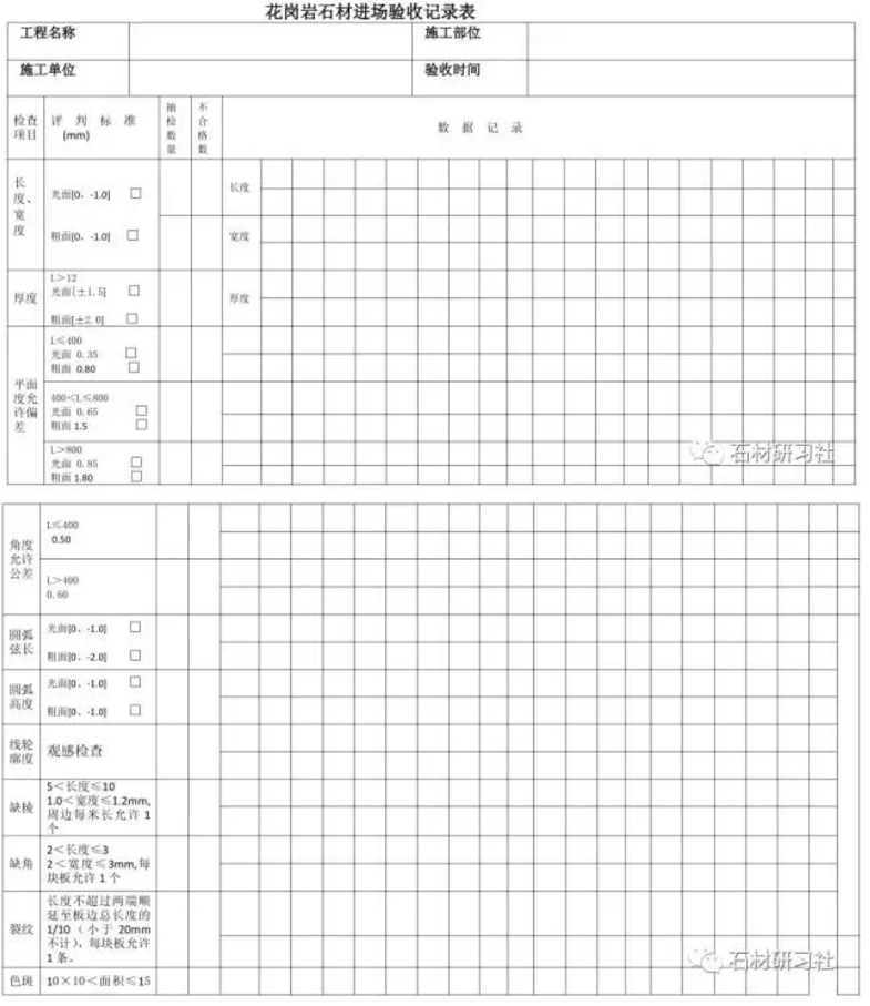 花岗岩石材验收记录表